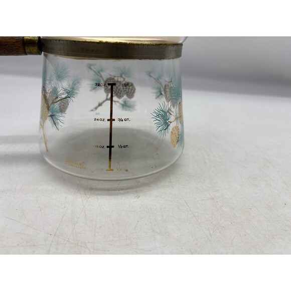 Vtg Mid-Century Douglas Libbey Flameproof Coffee Pot Blue Gold Gilt Pine Cones - Picture 5 of 9